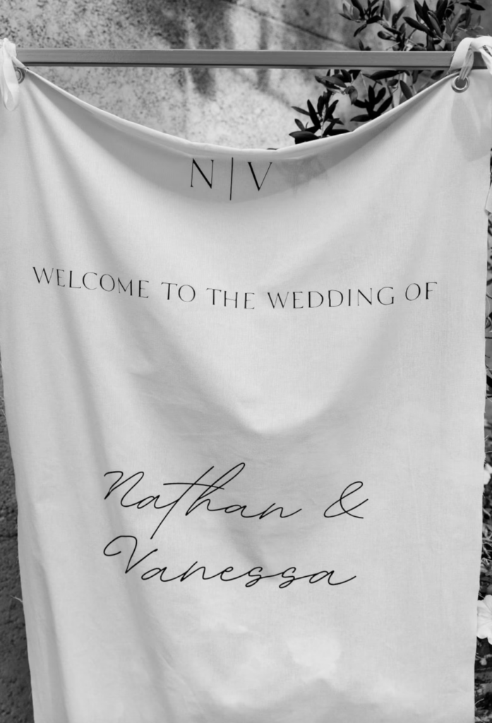 linen welcome sign